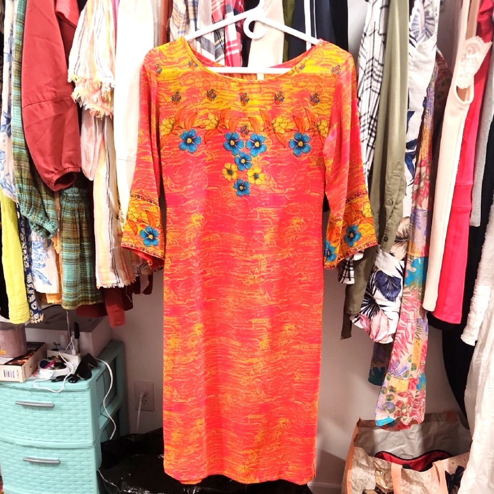 India Floral Orange Dress